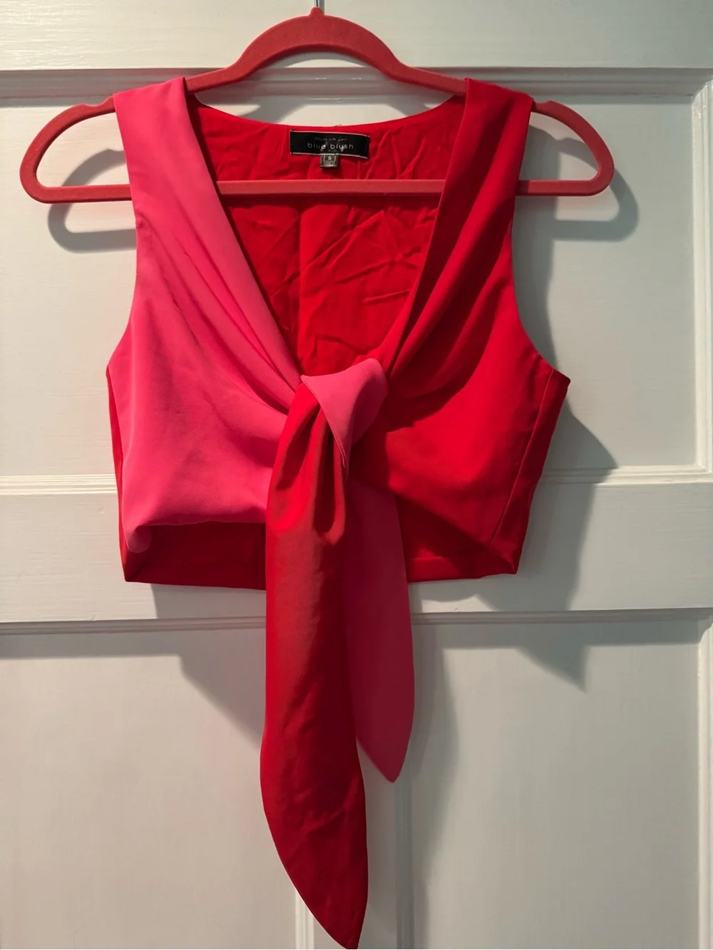 Blue Blush Matching Set - Pink and Red Tie Top and Red Wide Leg Pants